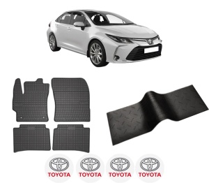 Set 5 covorase auto TOYOTA COROLLA Hatchback (_E21_, _EA1_, _EH1_) din 2010-2017, cu covoras tunel median, presuri auto din cauciuc, 4x Stickere auto cu TOYOTA - Img 2