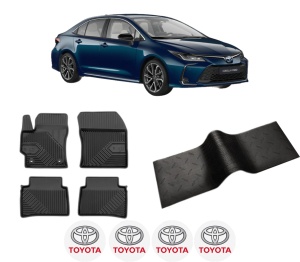 Set 5 covorase auto TOYOTA COROLLA Saloon (_E21_) din 2014-2018, cu covoras tunel median, presuri auto din cauciuc, 4x Stickere auto cu TOYOTA - Img 2