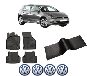 Set 5 covorase auto Volkswagen GOLF VII (5G1, BQ1, BE1, BE2) din 2014-2015, cu covoras tunel median, presuri auto din cauciuc, 4x Stickere auto cu Volkswagen - Img 2