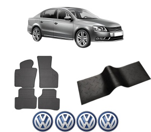 Set 5 covorase auto Volkswagen PASSAT B7 (362) din 2020-2024, cu covoras tunel median, presuri auto din cauciuc, 4x Stickere auto cu Volkswagen - Img 2