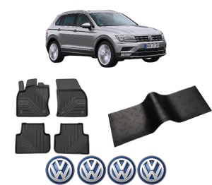 Set 5 covorase auto Volkswagen TIGUAN SUV Van (AD1) din 2012-2015, cu covoras tunel median, presuri auto din cauciuc, 4x Stickere auto cu Volkswagen - Img 2