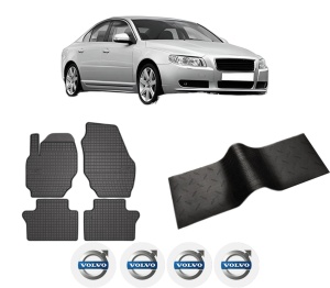 Set 5 covorase auto VOLVO S80 II (124) din 2014-2021, cu covoras tunel median, presuri auto din cauciuc, 4x Stickere auto cu VOLVO - Img 2