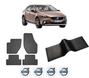 Set 5 covorase auto VOLVO V40 Cross Country (526) din 2006-2013, cu covoras tunel median, presuri auto din cauciuc, 4x Stickere auto cu VOLVO - Img 2