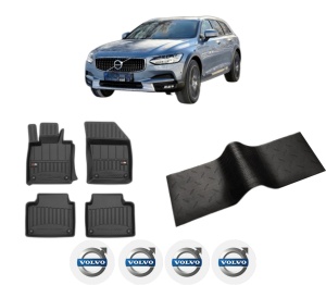 Set 5 covorase auto VOLVO V90 II Cross Country (236) din 2006-2014, cu covoras tunel median, presuri auto din cauciuc, 4x Stickere auto cu VOLVO - Img 2