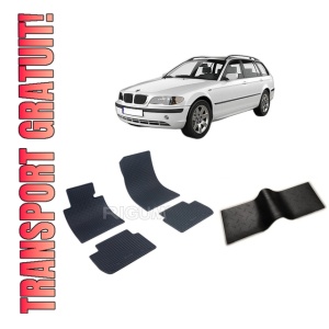 Set 5 covorase BMW SERIA 3 E46 din 1998-08.2005, cu covoras tunel median, CAROSERIE COMBI, Presuri cauciuc 100%, compatibil cu autoturismul BMW SERIA 3 E46, Rigum