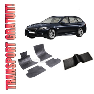 Set 5 covorase BMW SERIA 5 F10 din 2013-01.2017, cu covoras tunel median, CAROSERIE SEDAN, Presuri cauciuc 100%, compatibil cu autoturismul BMW SERIA 5 F10, Rigum