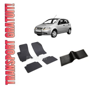 Set 5 covorase CHEVROLET KALOS T200 din 2002-2006, cu covoras tunel median, CAROSERIE HATCHBACK, Presuri cauciuc 100%, compatibil cu autoturismul CHEVROLET KALOS T200, Rigum