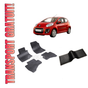 Set 5 covorase CITROEN C1 I din 2005-06.2014, cu covoras tunel median, CAROSERIE HATCHBACK, Presuri cauciuc 100%, compatibil cu autoturismul CITROEN C1 I, Rigum