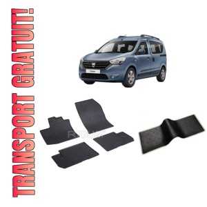 Set 5 covorase DACIA DOKKER din 11.2012-09.2021, cu covoras tunel median, CAROSERIE VAN 5 LOCURI, Presuri cauciuc 100%, compatibil cu autoturismul DACIA DOKKER, Rigum