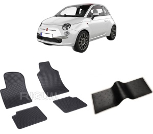 Set 5 covorase FIAT 500 din 09.2007-PREZENT, cu covoras tunel median, CAROSERIE HATCHBACK, Presuri cauciuc 100%, compatibil cu autoturismul FIAT 500, Rigum - Img 2