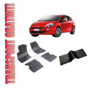 Set 5 covorase FIAT PUNTO EVO din 2009-2012, cu covoras tunel median, CAROSERIE HATCHBACK, Presuri cauciuc 100%, compatibil cu autoturismul FIAT PUNTO EVO, Rigum