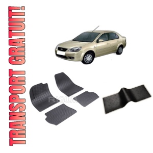 Set 5 covorase FORD FIESTA V din 2002-09.2008, cu covoras tunel median, CAROSERIE SEDAN, Presuri cauciuc 100%, compatibil cu autoturismul FORD FIESTA V, Rigum