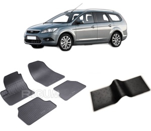 Set 5 covorase FORD FOCUS II din 2004-02.2011, cu covoras tunel median, CAROSERIE COMBI, Presuri cauciuc 100%, compatibil cu autoturismul FORD FOCUS II, Rigum - Img 2