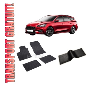 Set 5 covorase FORD FOCUS IV MHEV din 09.2018-PREZENT, cu covoras tunel median, CAROSERIE COMBI, Presuri cauciuc 100%, compatibil cu autoturismul FORD FOCUS IV MHEV, Rigum