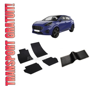 Set 5 covorase FORD PUMA din 10.2019-PREZENT, cu covoras tunel median, CAROSERIE SUV, Presuri cauciuc 100%, compatibil cu autoturismul FORD PUMA, Rigum