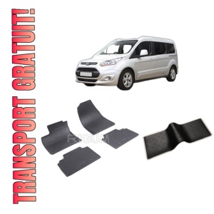 Set 5 covorase FORD TOURNEO COURIER din 06.2014-09.2023, cu covoras tunel median, CAROSERIE VAN 5 LOCURI, Presuri cauciuc 100%, compatibil cu autoturismul FORD TOURNEO COURIER, Rigum