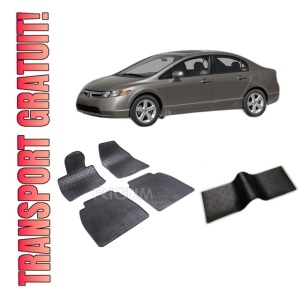 Set 5 covorase HONDA CIVIC VIII din 2006-2012, cu covoras tunel median, CAROSERIE HATCHBACK, Presuri cauciuc 100%, compatibil cu autoturismul HONDA CIVIC VIII, Rigum