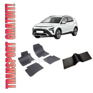 Set 5 covorase HYUNDAI BAYON din 05.2021-PREZENT, cu covoras tunel median, CAROSERIE SUV, Presuri cauciuc 100%, compatibil cu autoturismul HYUNDAI BAYON, Rigum