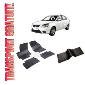Set 5 covorase KIA RIO II din 2005-2011, cu covoras tunel median, CAROSERIE HATCHBACK, Presuri cauciuc 100%, compatibil cu autoturismul KIA RIO II, Rigum