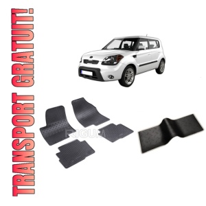 Set 5 covorase KIA SOUL I din 01.2009-02.2014, cu covoras tunel median, CAROSERIE HATCHBACK, Presuri cauciuc 100%, compatibil cu autoturismul KIA SOUL I, Rigum