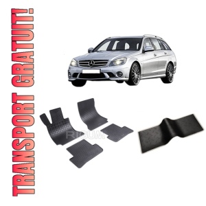 Set 5 covorase MERCEDES C-CLASS W204 din 12.2007-09.2014, cu covoras tunel median, CAROSERIE COMBI, Presuri cauciuc 100%, compatibil cu autoturismul MERCEDES C-CLASS W204, Rigum