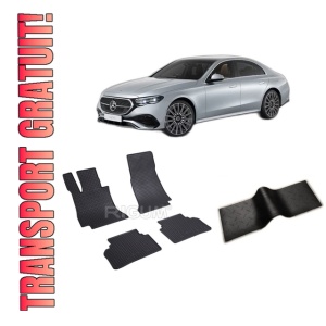 Set 5 covorase MERCEDES E-CLASS W213 HYBRID din 2016-PREZENT, cu covoras tunel median, CAROSERIE SEDAN, Presuri cauciuc 100%, compatibil cu autoturismul MERCEDES E-CLASS W213 HYBRID, Rigum