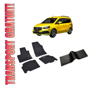 Set 5 covorase MERCEDES T-CLASS din 04.2022-PREZENT, cu covoras tunel median, CAROSERIE VAN, Presuri cauciuc 100%, compatibil cu autoturismul MERCEDES T-CLASS, Rigum