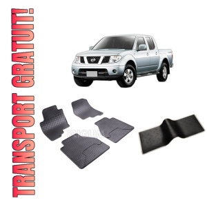Set 5 covorase NISSAN NAVARA din 2005-2010, cu covoras tunel median, CAROSERIE PICK-UP, Presuri cauciuc 100%, compatibil cu autoturismul NISSAN NAVARA, Rigum