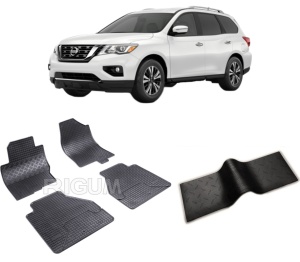 Set 5 covorase NISSAN PATHFINDER din 2010-2021, cu covoras tunel median, CAROSERIE SUV, Presuri cauciuc 100%, compatibil cu autoturismul NISSAN PATHFINDER, Rigum - Img 2