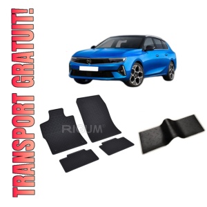 Set 5 covorase OPEL ASTRA L SPORTS TOURER din 01.2022-PREZENT, cu covoras tunel median, CAROSERIE COMBI, Presuri cauciuc 100%, compatibil cu autoturismul OPEL ASTRA L SPORTS TOURER, Rigum