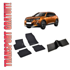 Set 5 covorase PEUGEOT 2008 E- II din 08.2020-PREZENT, cu covoras tunel median, CAROSERIE SUV, Presuri cauciuc 100%, compatibil cu autoturismul PEUGEOT 2008 E- II, Rigum