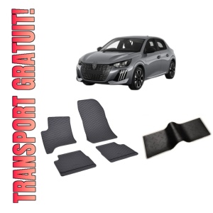 Set 5 covorase PEUGEOT 208 HYBRID din 09.2023-PREZENT, cu covoras tunel median, CAROSERIE HATCHBACK, Presuri cauciuc 100%, compatibil cu autoturismul PEUGEOT 208 HYBRID, Rigum