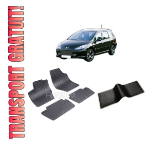 Set 5 covorase PEUGEOT 307 FACELIFT din 2005-03.2008, cu covoras tunel median, CAROSERIE COMBI, Presuri cauciuc 100%, compatibil cu autoturismul PEUGEOT 307 FACELIFT, Rigum