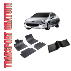 Set 5 covorase PEUGEOT 407 din 2004-12.2010, cu covoras tunel median, CAROSERIE SEDAN, Presuri cauciuc 100%, compatibil cu autoturismul PEUGEOT 407, Rigum