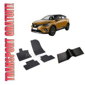 Set 5 covorase RENAULT CAPTUR II din 01.2020-PREZENT, cu covoras tunel median, CAROSERIE SUV HYBRID, Presuri cauciuc 100%, compatibil cu autoturismul RENAULT CAPTUR II, Rigum