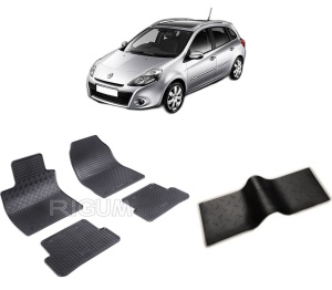 Set 5 covorase RENAULT CLIO III din 01.2008-02.2013, cu covoras tunel median, CAROSERIE COMBI, Presuri cauciuc 100%, compatibil cu autoturismul RENAULT CLIO III, Rigum - Img 2