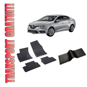 Set 5 covorase RENAULT MEGANE GRANDCOUPE IV din 01.2017-PREZENT, cu covoras tunel median, CAROSERIE SEDAN, Presuri cauciuc 100%, compatibil cu autoturismul RENAULT MEGANE GRANDCOUPE IV, Rigum