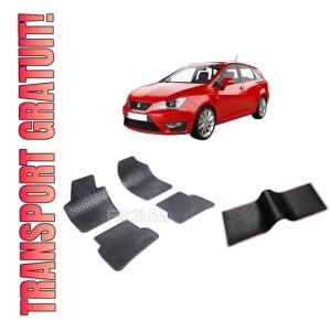 Set 5 covorase SEAT IBIZA IV din 05.2008-05.2017, cu covoras tunel median, CAROSERIE HATCHBACK 6J/6P, Presuri cauciuc 100%, compatibil cu autoturismul SEAT IBIZA IV, Rigum