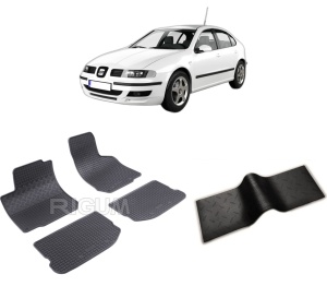 Set 5 covorase SEAT LEON I 1M din 1999-2005, cu covoras tunel median, CAROSERIE HATCHBACK, Presuri cauciuc 100%, compatibil cu autoturismul SEAT LEON I 1M, Rigum - Img 2