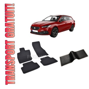 Set 5 covorase SEAT LEON IV MHEV din 2020-PREZENT, cu covoras tunel median, CAROSERIE COMBI, Presuri cauciuc 100%, compatibil cu autoturismul SEAT LEON IV MHEV, Rigum
