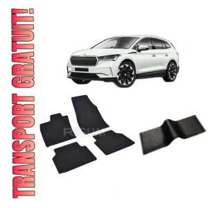 Set 5 covorase SKODA ENYAQ IV din 04.2021-01.2022, cu covoras tunel median, CAROSERIE SUV, Presuri cauciuc 100%, compatibil cu autoturismul SKODA ENYAQ IV, Rigum
