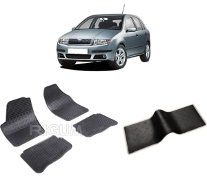 Set 5 covorase SKODA FABIA I din 2000-2007, cu covoras tunel median, CAROSERIE SEDAN, Presuri cauciuc 100%, compatibil cu autoturismul SKODA FABIA I, Rigum - Img 2