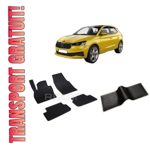 Set 5 covorase SKODA FABIA IV din 09.2021-PREZENT, cu covoras tunel median, CAROSERIE HATCHBACK, Presuri cauciuc 100%, compatibil cu autoturismul SKODA FABIA IV, Rigum