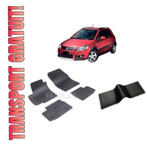 Set 5 covorase SUZUKI SX4 din 2006-08.2013, cu covoras tunel median, CAROSERIE HATCHBACK, Presuri cauciuc 100%, compatibil cu autoturismul SUZUKI SX4, Rigum