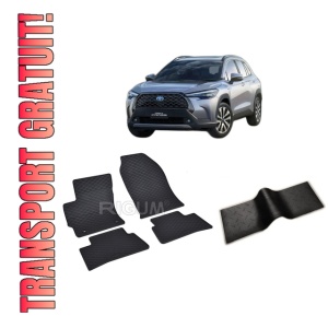 Set 5 covorase TOYOTA COROLLA CROSS HYBRID din 11.2022-PREZENT, cu covoras tunel median, CAROSERIE SUV, Presuri cauciuc 100%, compatibil cu autoturismul TOYOTA COROLLA CROSS HYBRID, Rigum
