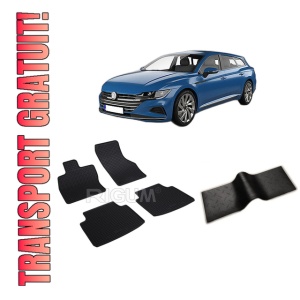 Set 5 covorase VOLKSWAGEN ARTEON din 06.2017-PREZENT, cu covoras tunel median, CAROSERIE COMBI, Presuri cauciuc 100%, compatibil cu autoturismul VOLKSWAGEN ARTEON, Rigum