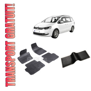 Set 5 covorase VOLKSWAGEN SHARAN II din 09.2010-03.2022, cu covoras tunel median, CAROSERIE VAN 5 LOCURI, Presuri cauciuc 100%, compatibil cu autoturismul VOLKSWAGEN SHARAN II, Rigum