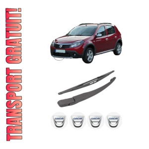 Set brat stergator spate cu lamela pentru DACIA SANDERO din 2008-2013, pentru spate, din cauciuc siliconat rezistent, 4 stickere auto DACIA