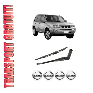 Set brat stergator spate cu lamela pentru NISSAN X-TRAIL I (T30) din 2001-2013, pentru spate, din cauciuc siliconat rezistent, 4 stickere auto NISSAN