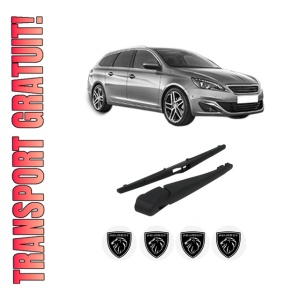 Set brat stergator spate cu lamela pentru PEUGEOT 308 SW II (LC_, LJ_, LR_, LX_, L4_) din 2014-2021, pentru spate, din cauciuc siliconat rezistent, 4 stickere auto PEUGEOT